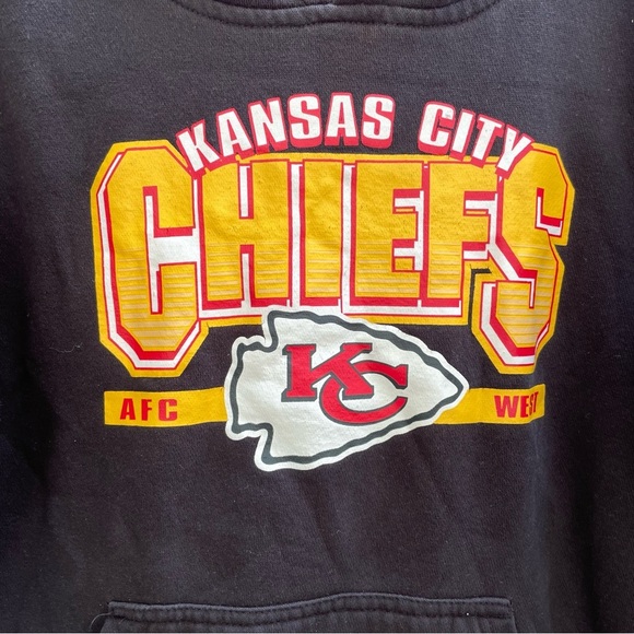 KANSAS CITY CHIEFS Boys Black Yellow Logo Hoodie Size Large - Picture 2 of 8